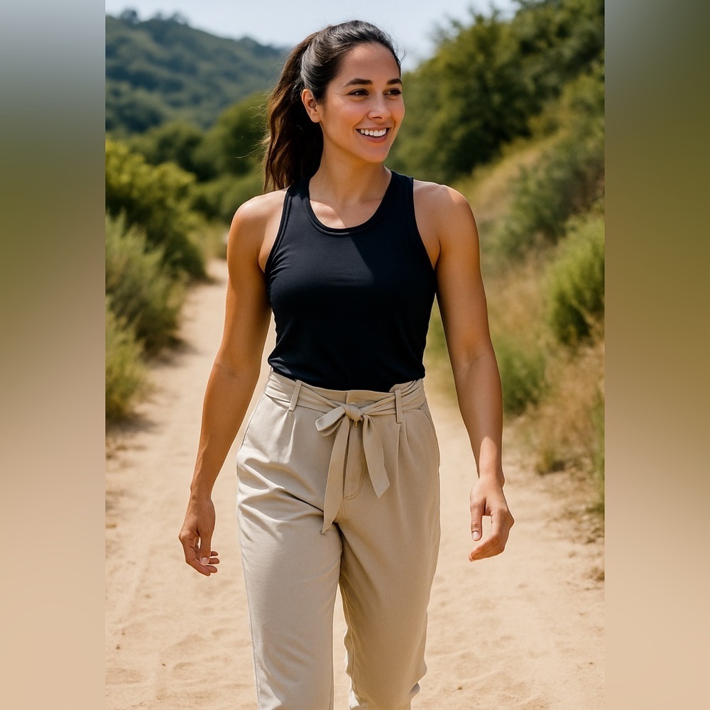 Athleta Skyline Pant II Stretch Paper bag Light tan khaki size 4